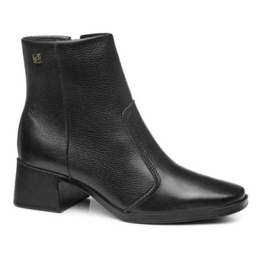 Imagem de Bota Coturno Feminina Pegada Couro Salto Bloco Cano Baixo, Preto, 38