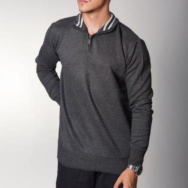 Imagem de Blusa Polo Meio Zíper Masculino Manga Longa 100 Poliéster Outono Inver