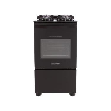 Imagem de Fogão Brastemp 4 Bocas Preto com mesa de vidro e grades duplas de ferr