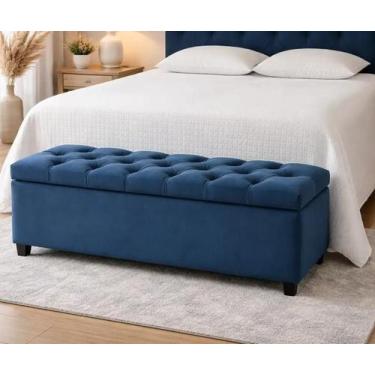 Imagem de Puf Baú Recamier Estofado Casal Azul Marinho 140x40x45cm Produto Com A