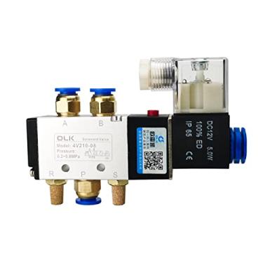 Imagem de Válvula de solenóide elétrica pneumática 5 Way 2 Posição Controle Air Válvula Magnética 1 2V 24V 220V. Encaixes de mangueira de volt YYDFPIIA (Color : With 4mm fittings, Specification : AC24V)