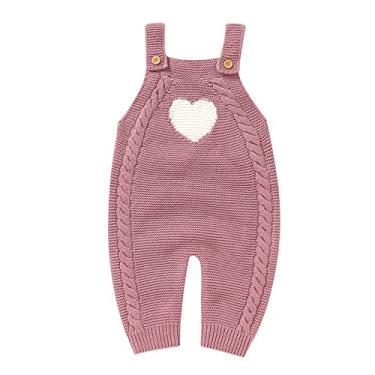 Imagem de Macaquinho de malha para bebês recém-nascidos sem mangas de algodão para meninos e meninas com padrão de coração para crianças (rosa, 12 a 18 meses)