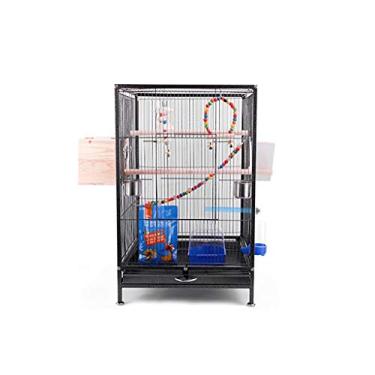 Imagem de KIZQYN Gaiolas de pássaro grande metal gaiola de pássaro papagaio calopsita conure periquito periquito periquito passarinho gaiola de pássaro para animais de estimação com escada brinquedos pendurados, 45,5 * 45,5 * 75 cm gaiola de voo (cor: b)