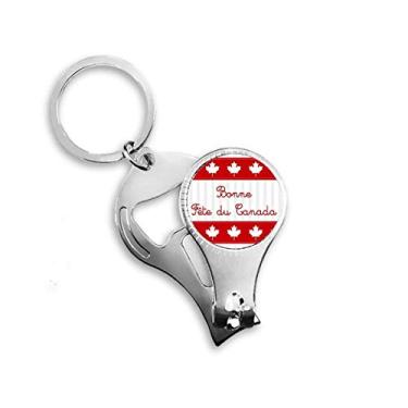 Imagem de Folha de bordo feliz dia do Canadá slogan vermelho alicate de unha chaveiro abridor de garrafa cortador