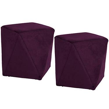 Imagem de Kit 02 Puffs Decorativo Para Sala de Estar Ametista D02 Veludo Roxo Grape C-292 - Lyam Decor