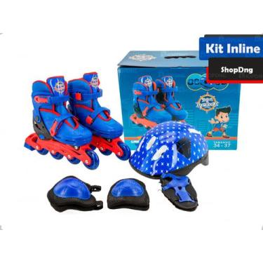 Imagem de Patins In Line Ajustável Azul 34-37 +Capacete E Kit Proteção (1502) -