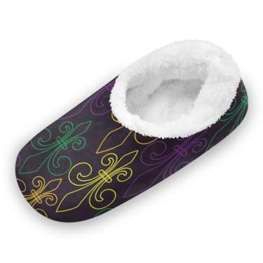 Imagem de CHIFIGNO Sapatos de casa com textura de cor mexicana para mulheres, chinelos masculinos tamanho 11, chinelos de quarto femininos M-XXL, Carnaval de Mardi Gras, X-Large