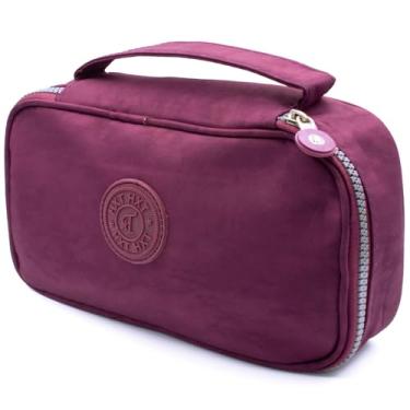 Imagem de Estojo Escolar Feminino Masculino Grande Box Ziper Resistente Papelaria Fofa Quadrado Infantil Unissex Alça De Mão Organizador De Lápis Canetas Marcadores Lapiseira Borracha Apontadores (Roxo)