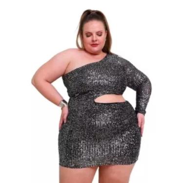 Imagem de Vestido Feminino Plus Size Paête Brilho Festa Tendência Premium - Aira