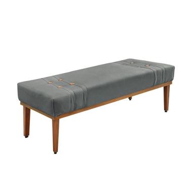 Imagem de Divã Recamier Retrô Base Madeira Para Quarto Gênova 140cm Veludo S04 - D`rossi Cor Cinza