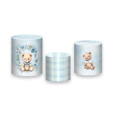Imagem de Trio de Capas de Cilindro - Ursinho Azul com Flores e Laço 057 - Via C