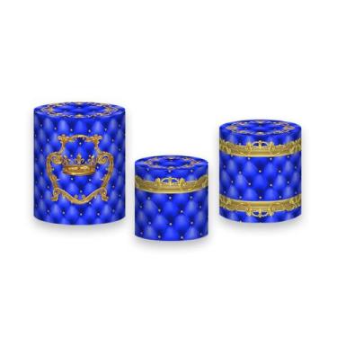 Imagem de Trio de Capas de Cilindro - Realeza Coroa Capitonê Azul e Dourado 034 