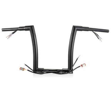 Imagem de MoKitDora Sportster Dyna Softail Guidão pré-cabeado Barras de elevação 30,5 cm 3-1/5.1 cm Fat 2.5 cm Clamp Ape Hanger para Harley XL 883 1200 Road King FLHR 1996-2006, preto