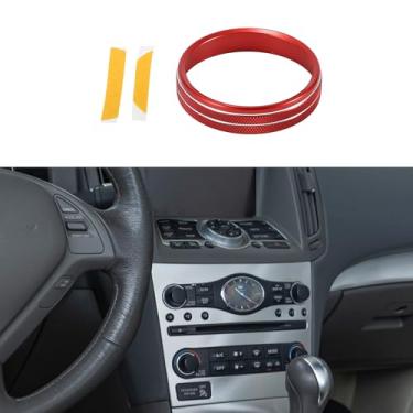Imagem de INFINAUTO Anel de cobertura do botão de controle de botão de mídia de tela GPS, acabamento de decalque interior para Infiniti G37 2008-2013 vermelho, 1 peça