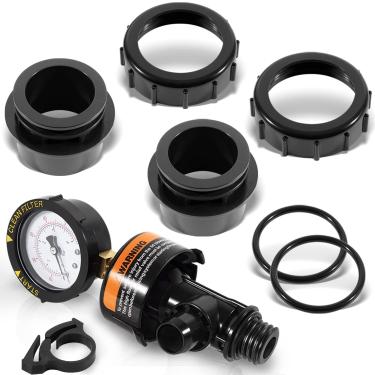 Imagem de sixcow 98209800 Válvula de alívio manual de alto fluxo com medidor de pressão e kit de substituição de adaptador de válvula de piscina preto 270100 para filtro de piscina e spa
