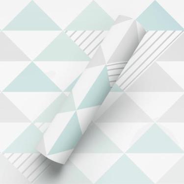 Imagem de Papel De Parede Adesivo Tema Triângulos Tons de Azul Charmosos Sala  -