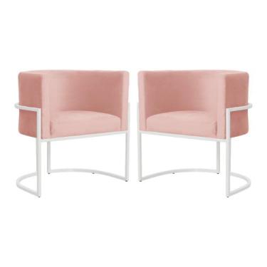 Imagem de Kit 2 Poltronas Decorativa Luana Veludo Rosa Base Branca Mz Decor - Ma