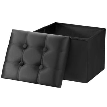 Imagem de AmasSmile Banco de Apoio para Os Pés Pufe de Armazenamento, Banco de Veludo de 17", Banco Pufe Curto Preto, Pequeno Pufe Dobrável para Armazenamento, Loja de Livros, Discos,