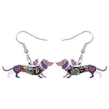 Imagem de NEWEI Brincos de liga de esmalte para cachorro Dachshund para mulheres crianças pendentes fashion joias de animais acessórios berloque Roxa