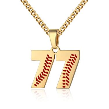Imagem de Colar com número de beisebol para meninos 00-99 Atletas Jersey Número colar de aço inoxidável corrente banhada a ouro 55,88 cm pingente de beisebol personalizado presente de beisebol para homens e mulheres meninas, Aço inoxidável, não sabe