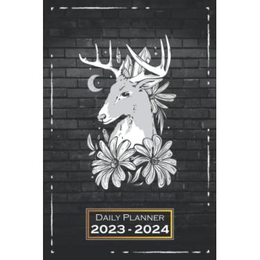 Imagem de Daily Planner 2023-2024: 6x9, Softcover | One Week on a Double Page | From Sunday to Saturday | Organizer, Appointment Book | Flower Deer Animal | qx1
