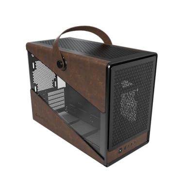 Imagem de MONTECH Heritage mATX, chassi de jogos de couro compacto micro fator de forma com design de alça exclusiva, suporta GPUs RTX 40 Series, ATX PSU e AIO de 360 mm - preto