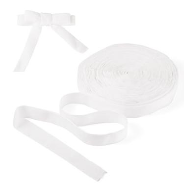 Imagem de Bestewelry Fita de veludo de 12,5 metros, fita de veludo dupla face de 2,5 cm, fita fina de veludo para embrulho de presente, buquês de festa de casamento, brinco gargantilha DIY - Branco