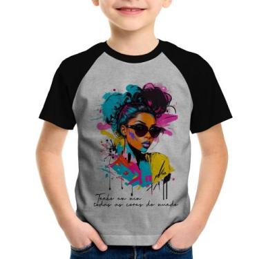 Imagem de Camiseta Raglan Infantil Tenho em mim todas as cores do mundo - Foca n