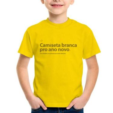 Imagem de Camiseta Infantil Camiseta branca de ano novo - Foca na Moda, Amarelo,