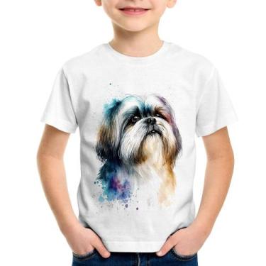 Imagem de Camiseta Infantil Cachorro Shih Tzu Watercolor - Foca na Moda, Branco,