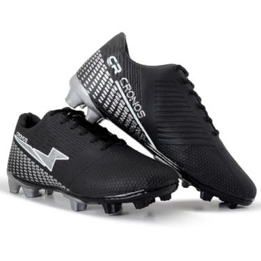 Imagem de Chuteira Campo Cronos Masculino Feminino Adulto Sola Costurada Coonfortável Leve (Preto/Prata, BR, Adulto, Numérico, 43)