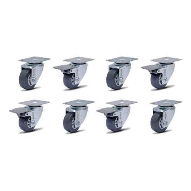 Imagem de Kit 8 Rodízio Linha Bp Placa 2" 50mm Anti Risco Móveis 4 Com Freio 4 S
