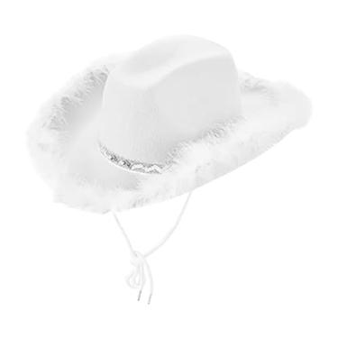 Imagem de UxicRuya Penhas chapéu de cowgirl chapéu de cowboy para suprimentos de festa desempenho no palco de aniversário performance, Branco
