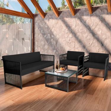 Imagem de Conjunto para Área Externa de Corda Náutica - 02 Poltrona Namoradeira Mesa de Centro Santiago