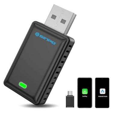 Imagem de SINPO Adaptador Automotivo 2 em 1 sem Fio para CarPlay e Android Auto, Compatível com Carros 2016+, Plug & Play, Atualização Online, USB/USB-C