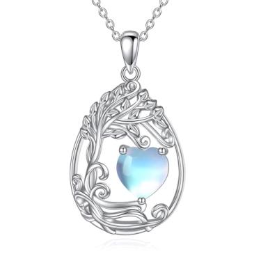 Imagem de AINFQY Colar com pedra do mês de nascimento da árvore da vida, prata esterlina, pingente de lágrima, pedra preciosa, aniversário, formatura, presente para mulheres, esposa, Prata esterlina, Zircônia