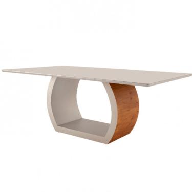 Imagem de Mesa para Sala de Jantar Ellis Retangular Vidro 180cm Off White com Base em MDF Estilo...