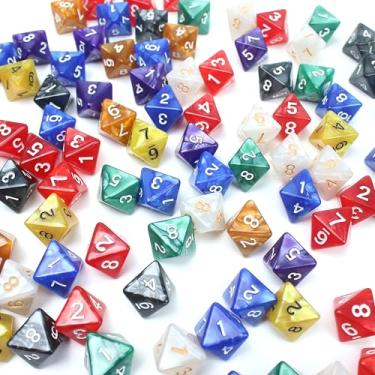 Imagem de 100PCS 8 Sided Dice D8 Polyhedral Triangle Dice Set for Board Games Classroom Activities Party Table Gaming Fun DND Dungeons and Dragons RPG MTG Role Playing Number Mixed Colors Assortment Bag Storage