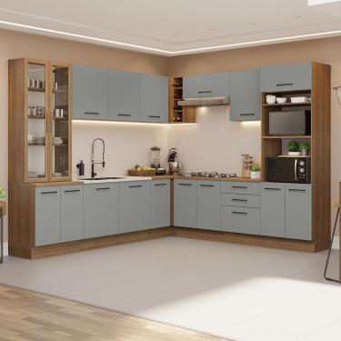 Imagem de Cozinha Completa Agata 17 Portas 3 Gavetas Madeira 549cm Rustic-cinza com Tampo