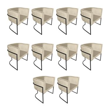 Imagem de Kit 10 Cadeiras De Jantar Premium Base De Ferro Preta Veludo Bege