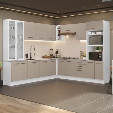 Imagem de Cozinha Completa Agata 15 Portas 3 Gavetas Madeira 549cm Creme com Tampo e Nicho para F...