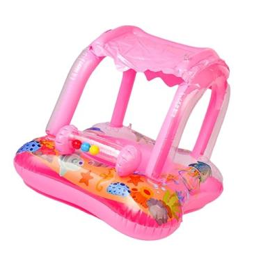 Imagem de YIJU Boia inflável para piscina com cobertura, anel de natação inflável, brinquedo aquático para piscina, com Sino Sem Alça