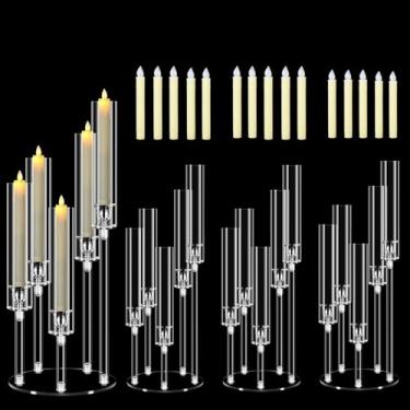 Imagem de Cheloment 4 conjuntos de peças centrais de candelabro acrílico de 5 braços para mesas, suporte de vela transparente de 58 cm para jantar de casamento e decoração de casa, castiçais com velas de LED