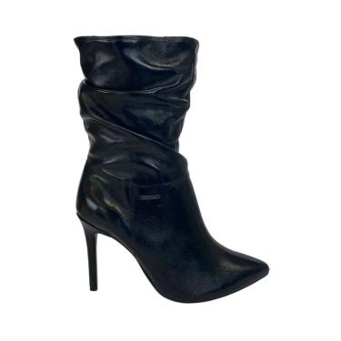 Imagem de Bota Cano Médio Bottero 347004 Feminino Preto em couro salto fino