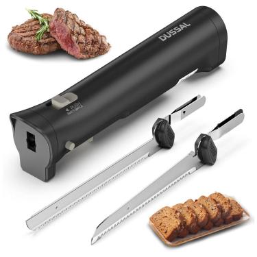 Imagem de Faca Elétrica Sem Fio D DUSSAL, para Pães com 4 Lâminas de Aço Inox, Trava de Segurança, Botões de Liberação, Liga/Desliga - 30cm