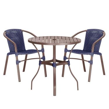 Imagem de 02 Cadeiras Floripa E Mesa Roma 80cm Marrom Trama Original Azul