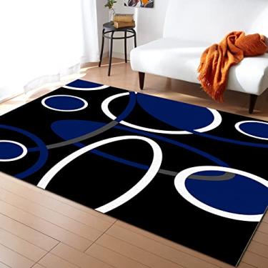 Imagem de Tapete para área interna, preto, branco, azul, círculo, decoração de casa, coleção de tapetes macios, tapete confortável, moderno, abstrato, geométrico, arte, destaque, tapetes para quarto, sala de