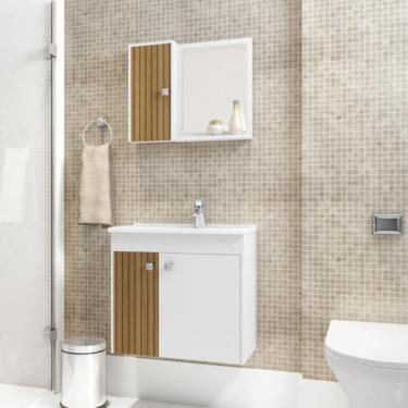 Imagem de Jogo De Gabinete E Espelheira Annecy Branco Ripado