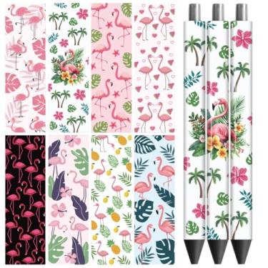 Imagem de Peacoblue Adesivo de transferência UV DTF para caneta flamingo e planta - 48 peças à prova d'água impressão HD UV DTF caneta decalques adesivos para caneta lápis DIY artesanato decorativo presentes