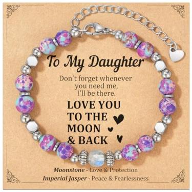 Imagem de LAVEIR Pulseiras para meninas – presentes para meninas, presentes de filha ou mãe ou pai, linda pulseira de pedra da lua para adolescentes, ideias exclusivas para aniversário, Natal, Dia dos Namorados
